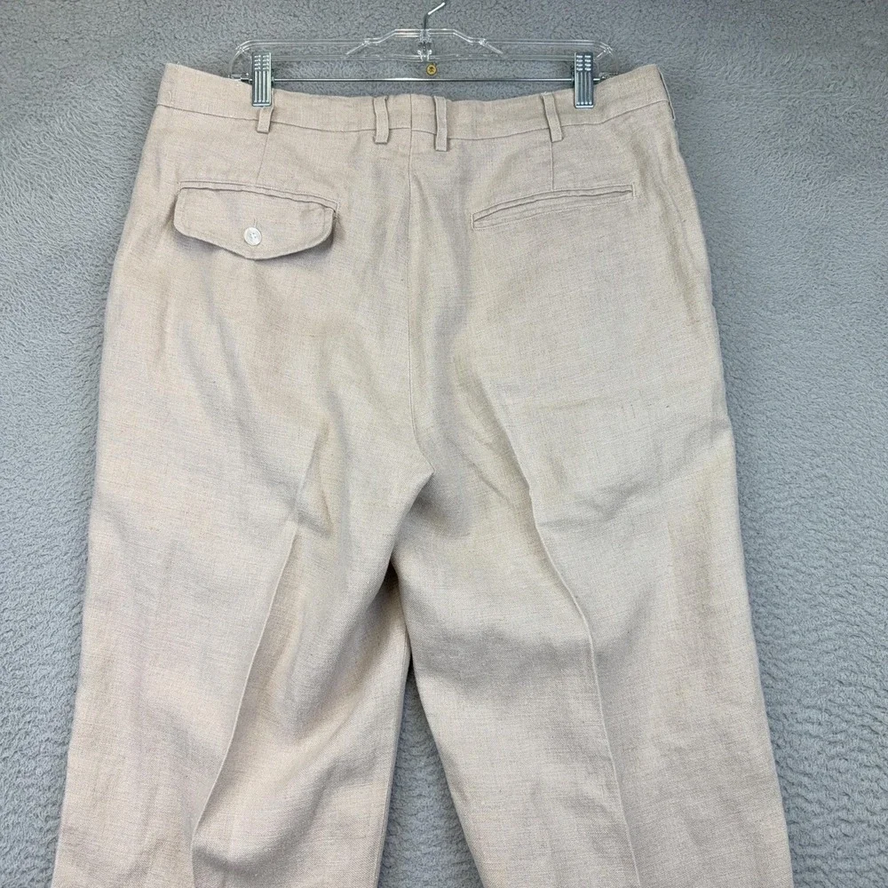 Orvis Pants Mens 36x28 Beige 100% Linen Pleated Dress Trousers Classic Fit